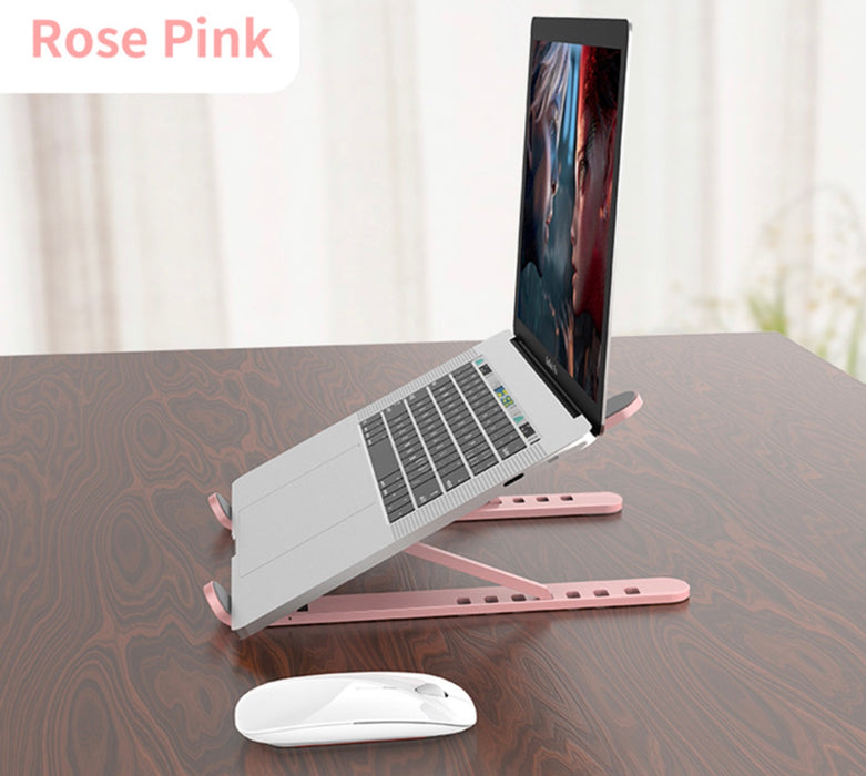 Laptop Stand- 3 colors - Supports Up to 17-inch Screen, Six Level Adjustment, Foldable and Portable! Rose Pink. Pink color option.