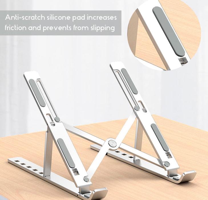 Aluminum Laptop Stand, Foldable, Ergonomic and Portable - Supports Up to 17 inch Screen, Six Level Adjustment. Anti-skid material.