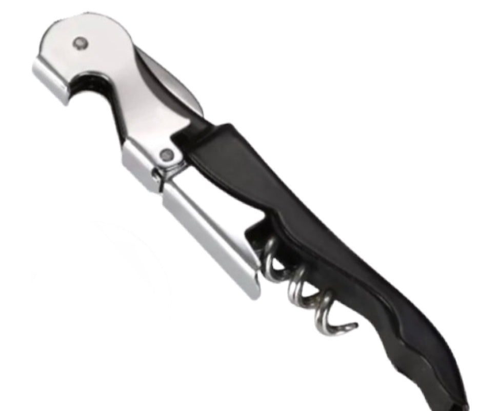 Waiter's Stainless Steel Corkscrew. Heavy Duty, Double-hinged Multi-tool and Portable. Easy to use! Black.
