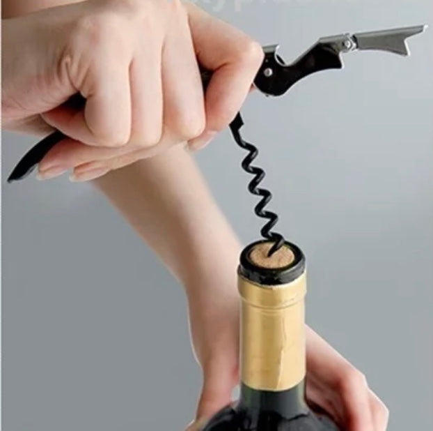 Waiter's Stainless Steel Corkscrew. Heavy Duty, Double-hinged Multi-tool and Portable. Easy to use corkscrew.