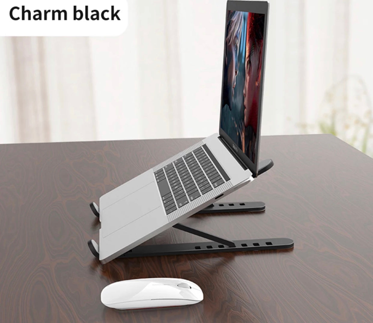 Laptop Stand- 3 colors - Supports Up to 17-inch Screen, Six Level Adjustment, Foldable and Portable! Black color option. Black.