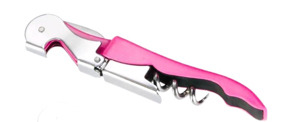 Waiter's Stainless Steel Corkscrew. Heavy Duty, Double-hinged Multi-tool and Portable. Easy to use! Pink.