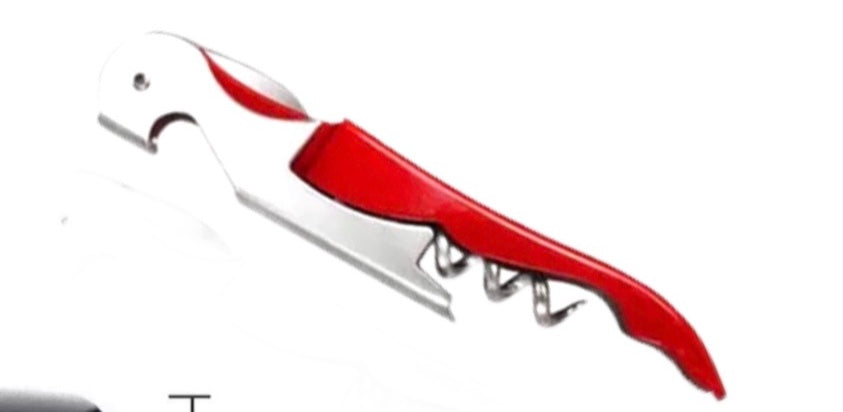 Waiter's Stainless Steel Corkscrew. Heavy Duty, Double-hinged Multi-tool and Portable. Easy to use! Red.