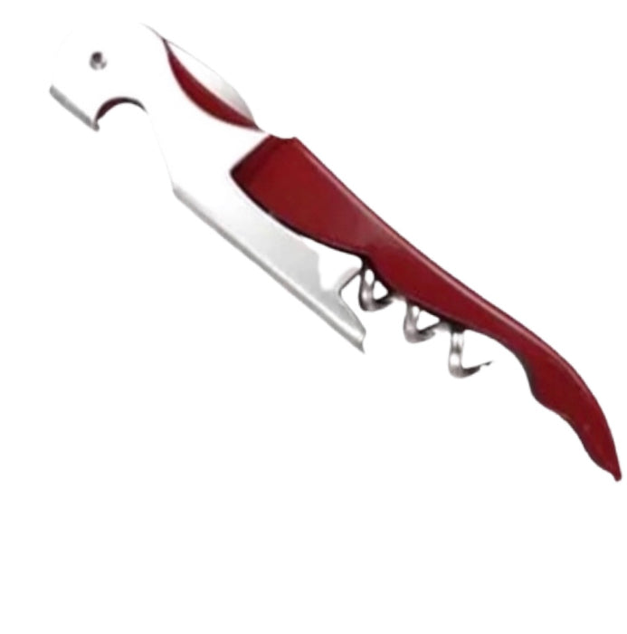 Waiter's Stainless Steel Corkscrew. Heavy Duty, Double-hinged Multi-tool and Portable. Easy to use! Burgundy. Burgundy color.