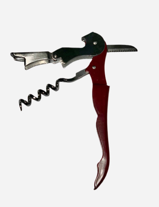 Waiter's Stainless Steel Corkscrew. Heavy Duty, Double-hinged Multi-tool and Portable. Easy to use! Charm Black. Black color.