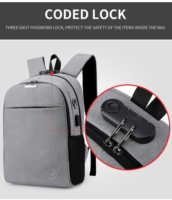 Backpack-RFID, Anti-theft, Security Lock, Smart, Usb Charging, Lightweight- 15.6- inch Laptop Backpack with 5 color options. Notice security coded lock.