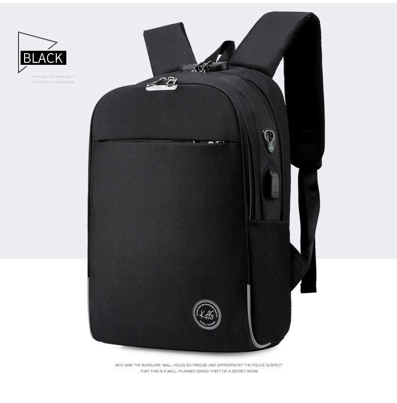Backpack-RFID, Anti-theft, Security Lock, Smart, Usb Charging, Lightweight- 15.6- inch Laptop Backpack with 5 color options. Black. Charm Black color show.